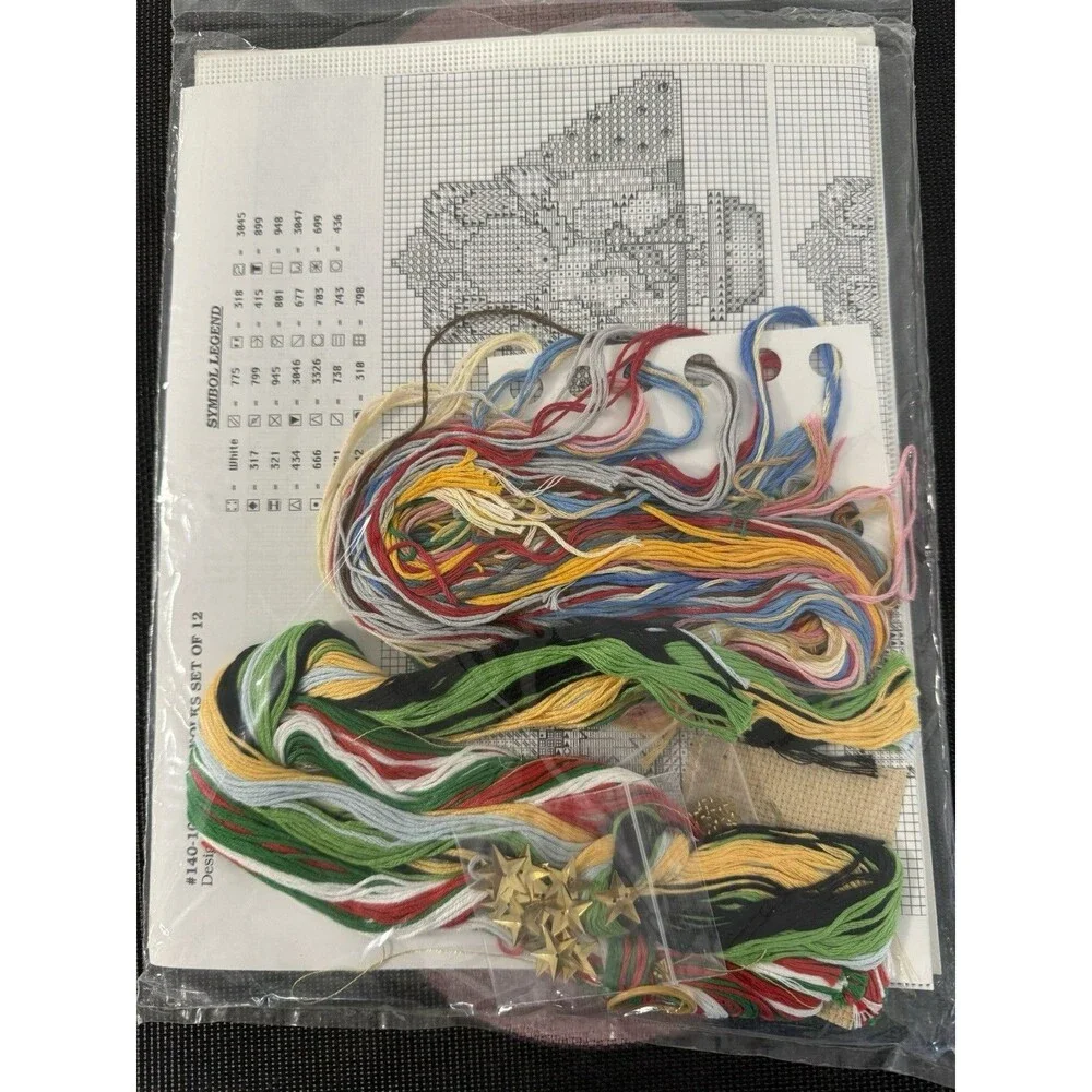 Janlynn Christmas Cross Stitch Tree Folk Ornaments Set of 12 Kit #140-102